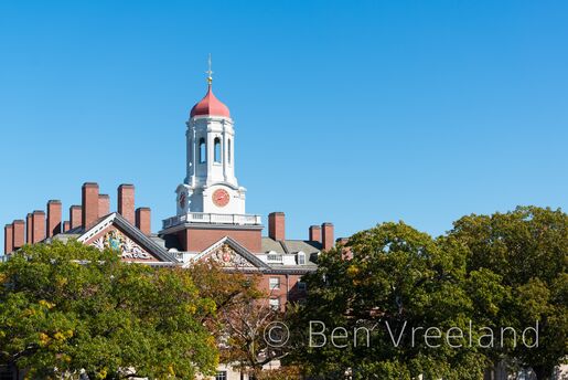 Harvard University's Dunster House on a cloudless and sunny fall day