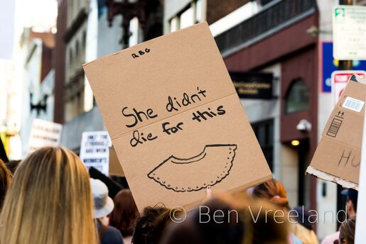 '[Ruth Bader Ginsberg (RBG)] didn't die for this' protest sign at an abortion rally the day Roe v. Wade was overturned