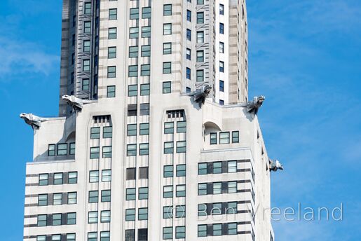 Steel eagle gargoyles on the 61st floor of the Chrysler Building in New York City