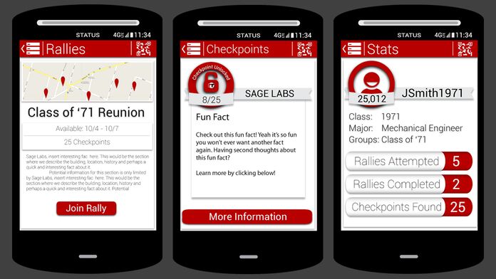 Mockups of the 'Recon Rally' mobile app